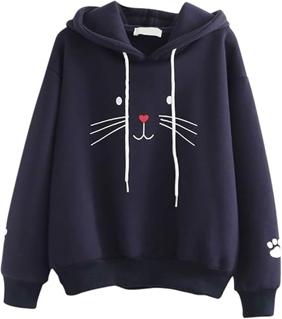Women's Hoodie Sweatshirt Pullover Cat Print Lightweight Tops Casual Long Sleeve Tunic Blouses Shirts with Hood