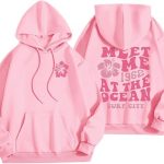 Women’s Pink Floral Hoodie, Fashionable, Casual Letter and Graphic Print
