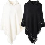 FringeCharm Women’s Knitted Hooded Poncho Set
