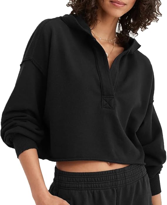 BreezeFit Women’s V-Neck Cropped Hoodie