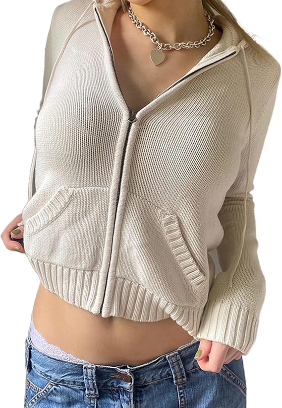 RetroKnit Women’s Zip-Up Cropped Hoodie
