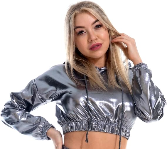 GlimmerSkin Women’s Metallic Cropped Hoodie