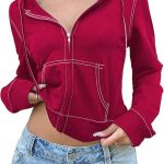 GlimmerEdge Women’s Contrast Zip-Up Crop Hoodie
