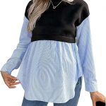 MamaEase Striped Colorblock Maternity Sweatshirt