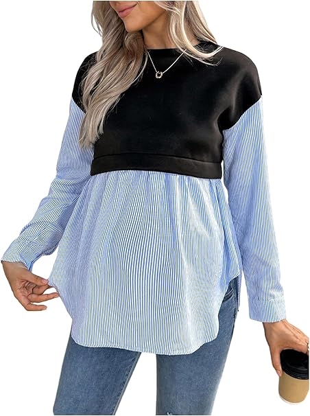 MamaEase Striped Colorblock Maternity Sweatshirt